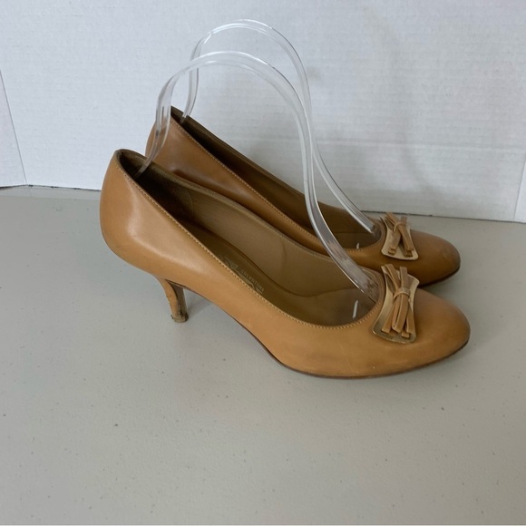 Salvatore Ferragamo Tan Brown Nude Bow Tie Front Party Pumps Heels Size 7 - Picture 2 of 16